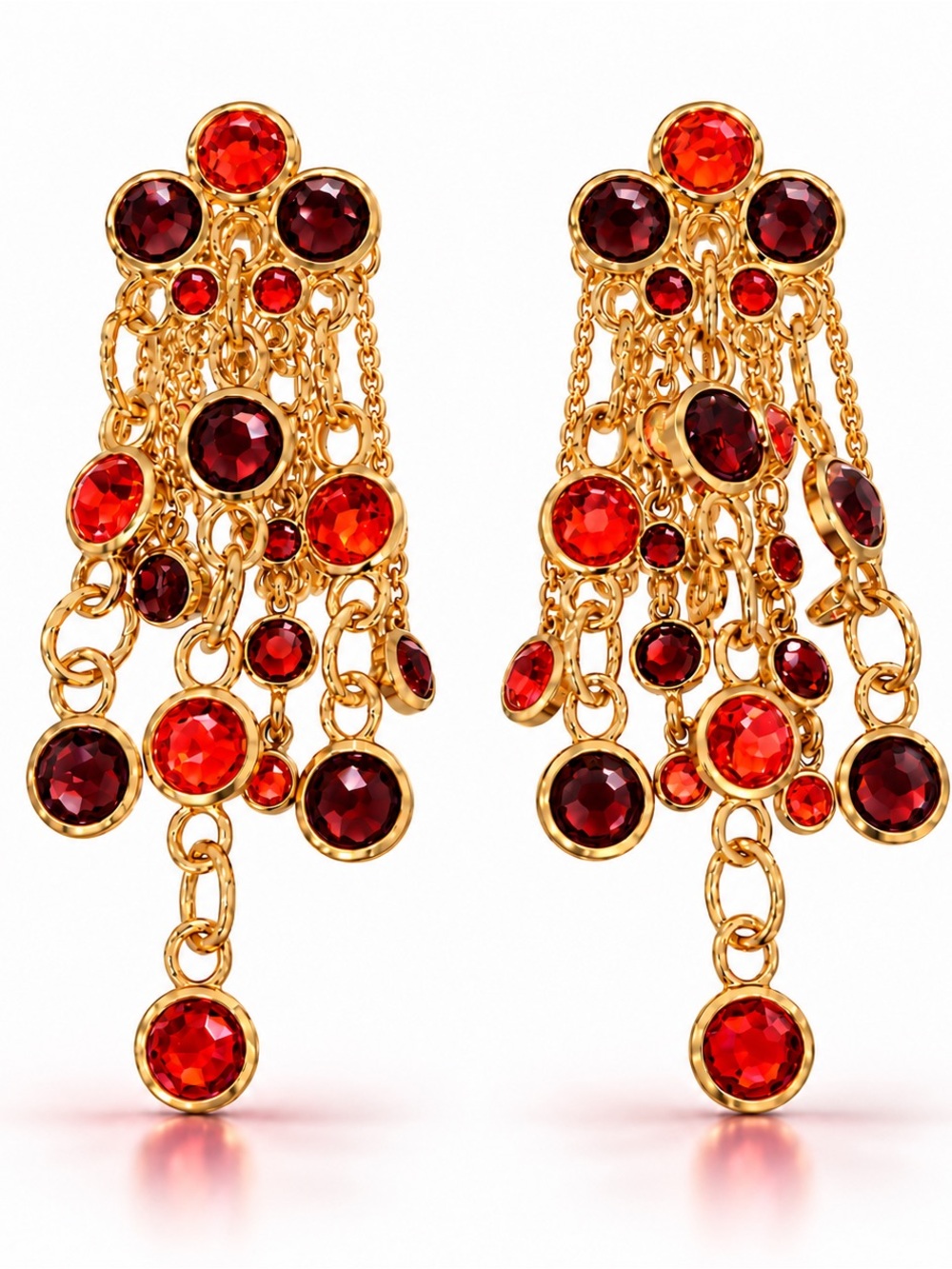 Ruby Red & Wine Gold Tone Chandelier Earrings | Statement